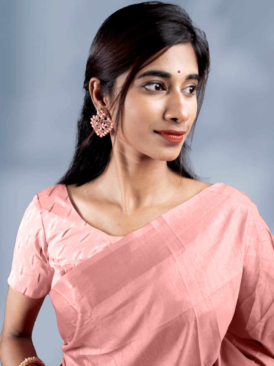 Stylish Fashion Pastel Peach Vichitra Silk Plain Saree for Women