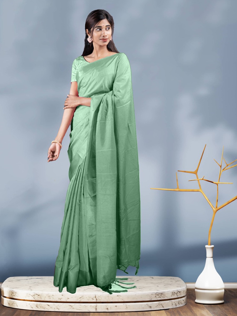 Stylish Fashion Pista Green Vichitra Silk Plain Saree for Women