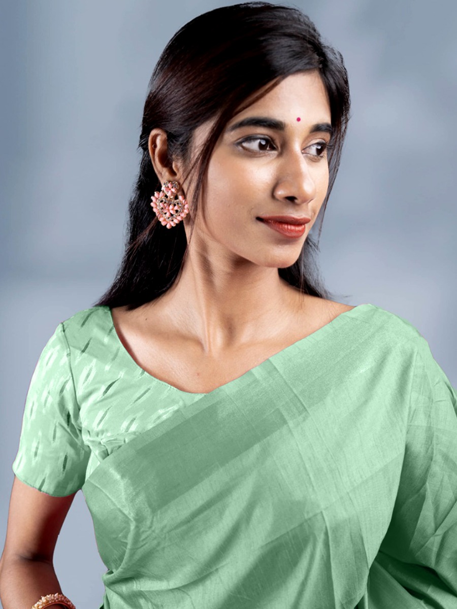 Stylish Fashion Pista Green Vichitra Silk Plain Saree for Women