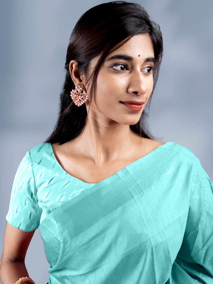 Stylish Fashion Sky Blue Vichitra Silk Plain Saree for Women