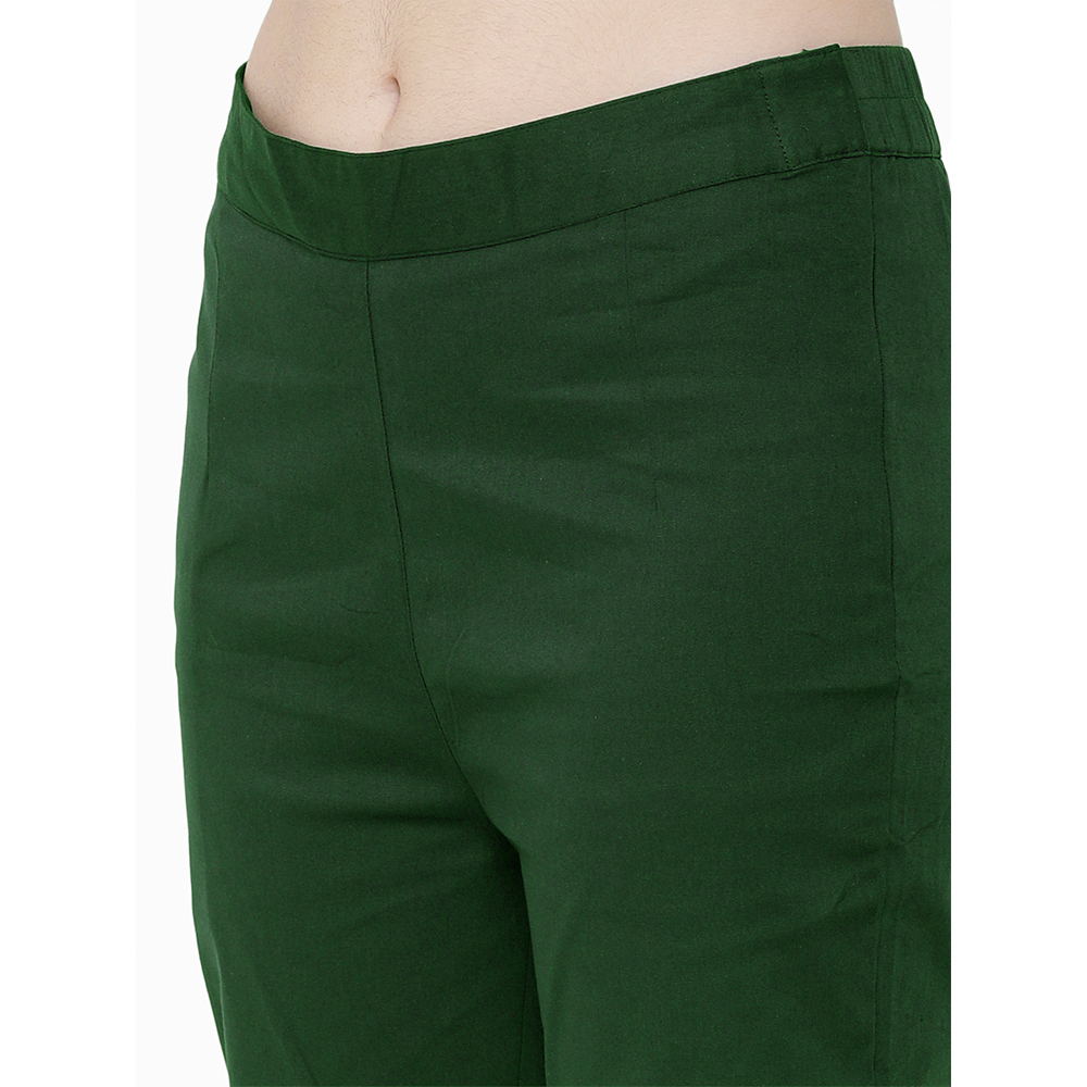 Stylish Womens Bottle Green Rayon Cigarette Pant | Trousers for Women