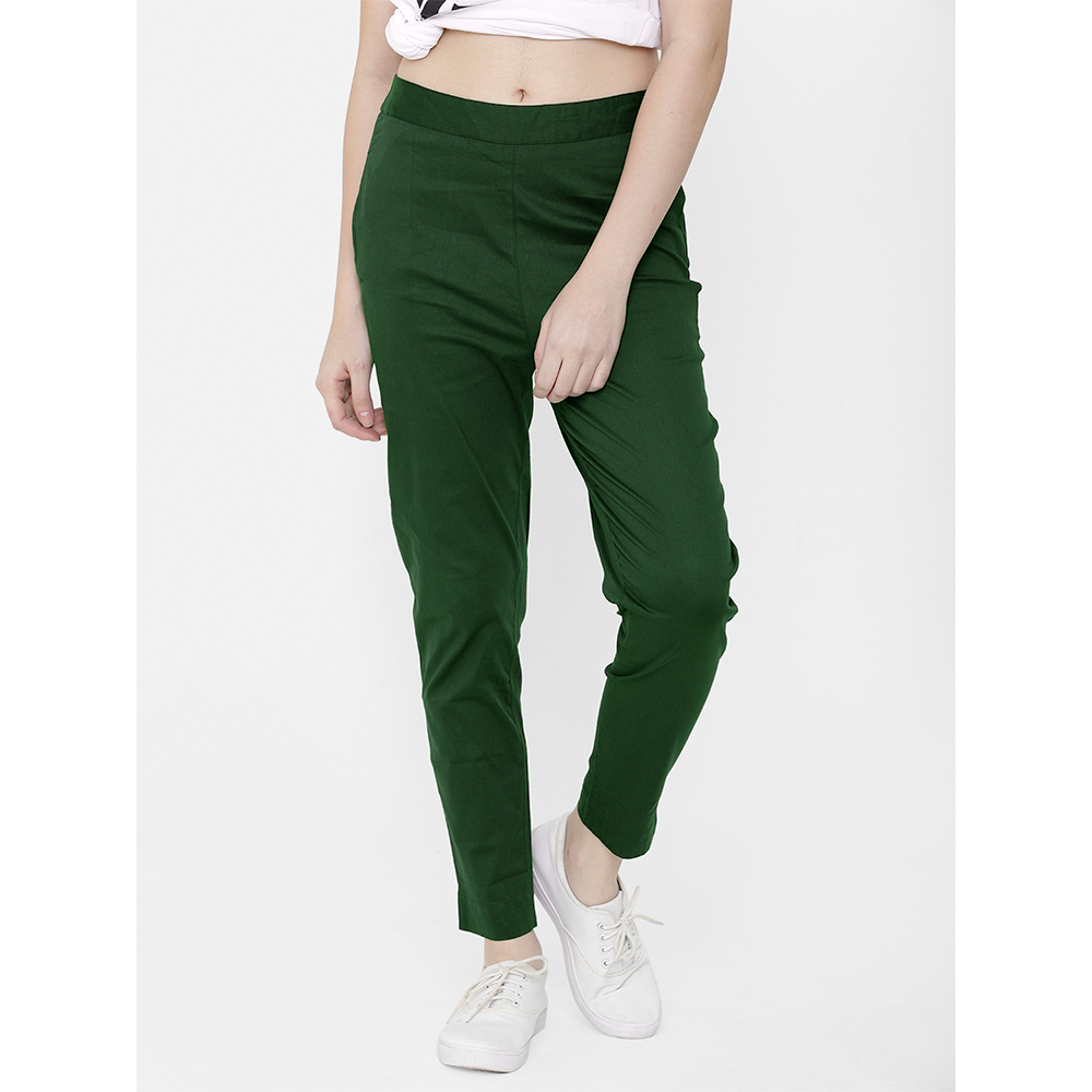 Stylish Womens Bottle Green Rayon Cigarette Pant | Trousers for Women