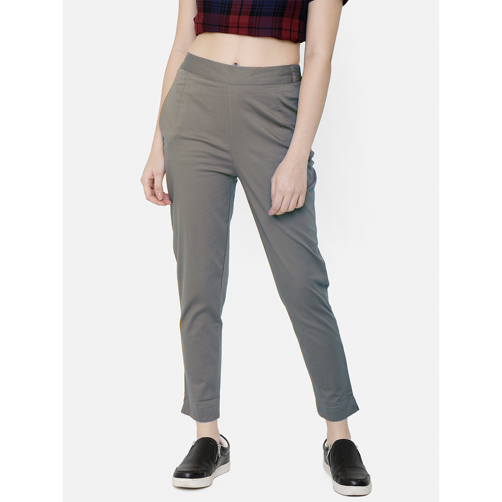 Stylish Womens Grey Rayon Cigarette Pant | Trousers for Women 