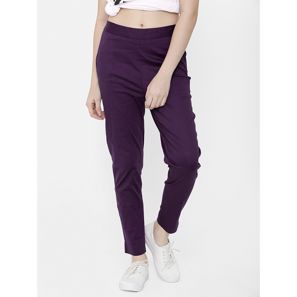 Stylish Womens Wine Color Rayon Cigarette Pant | Trousers for Women