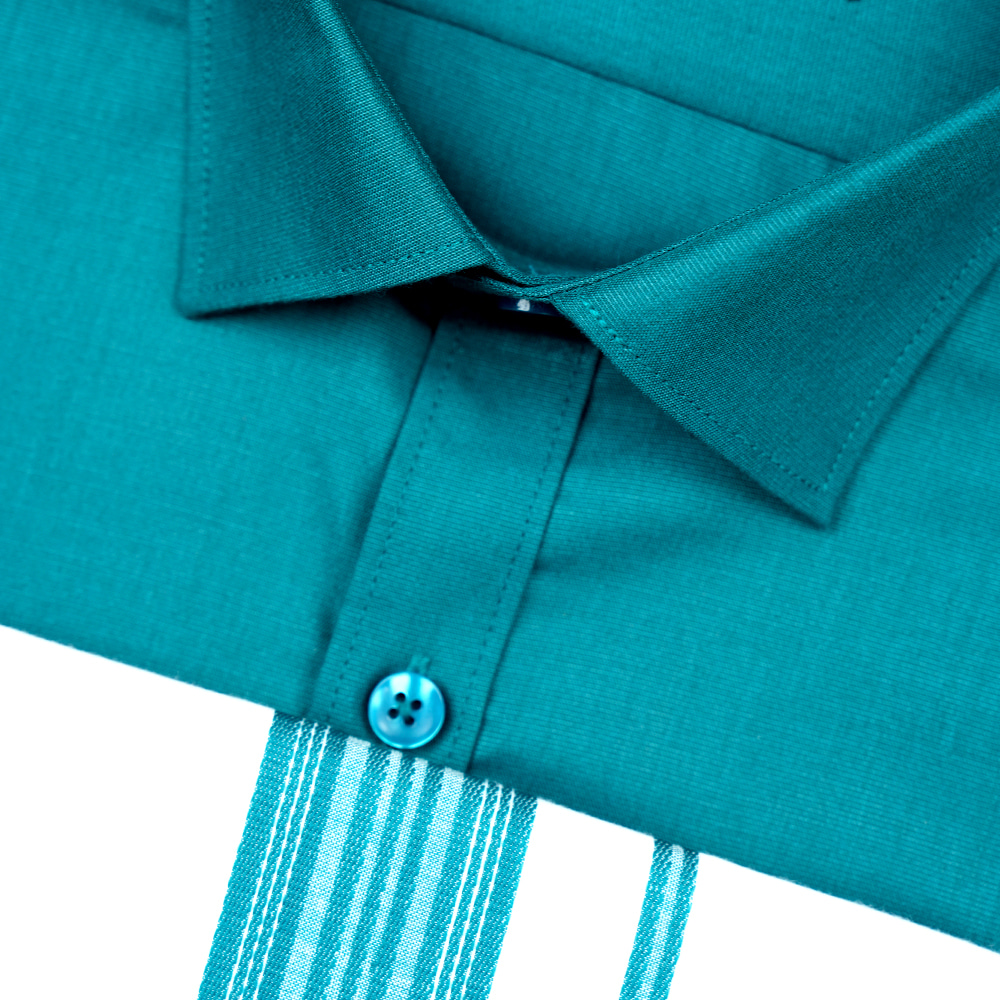 Sunder Solid Color Poly Cotton Shirt with Matching Border Dhoti Set- Teal Green