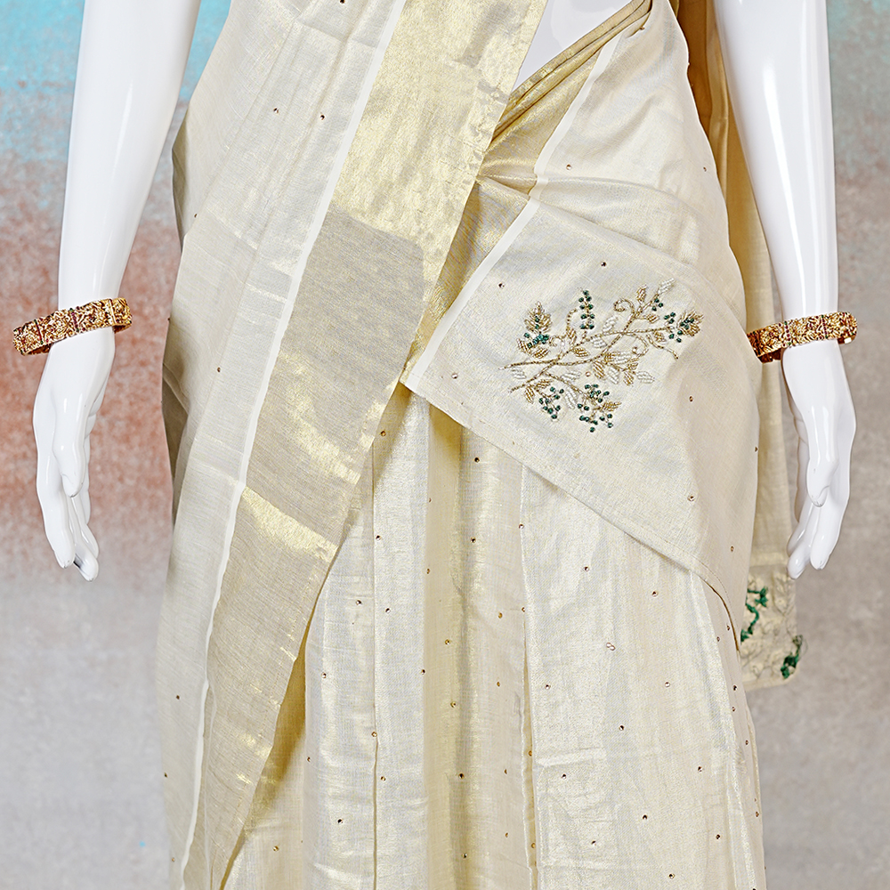Traditional Kerala Gold Tissue Dhawani Set (Semi Stitched)