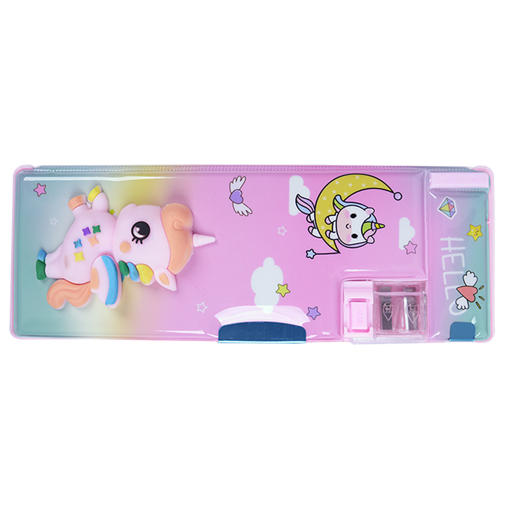 Unicorn Magnetic Pink Two Side Open Pencil Case for Kids