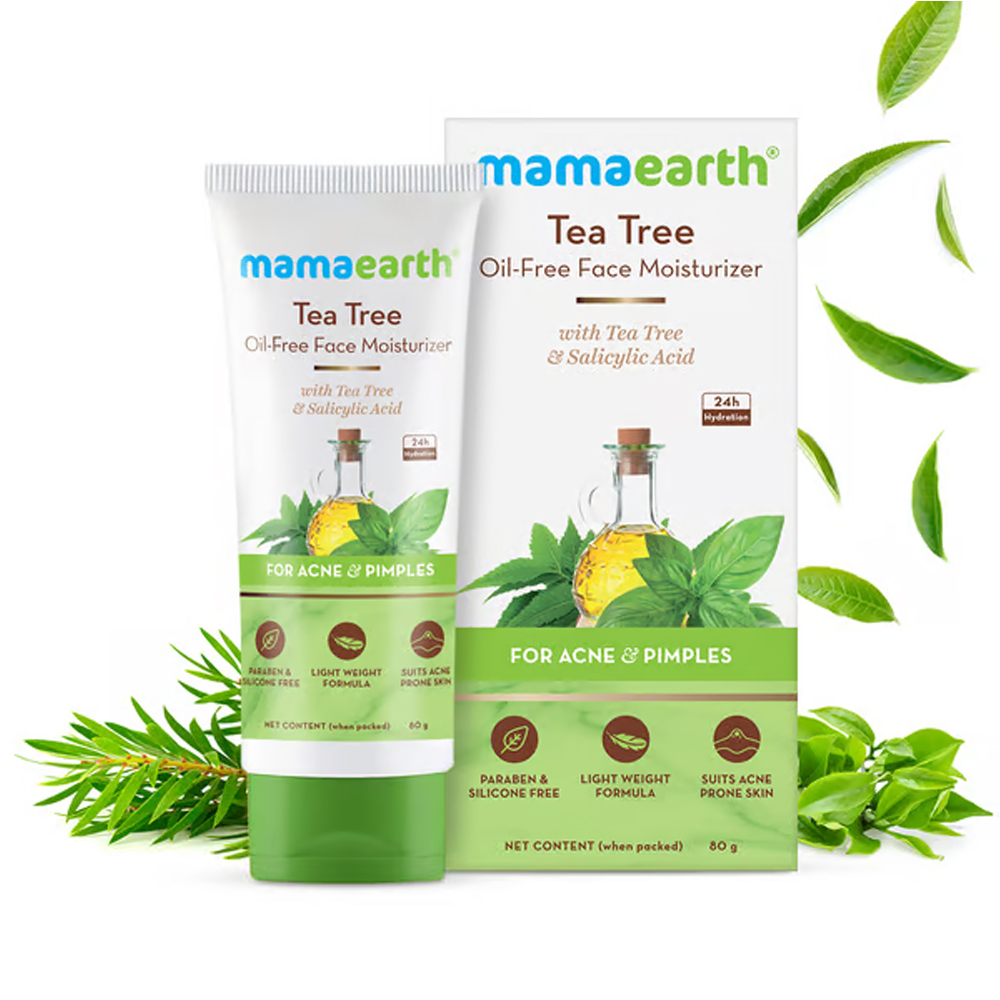 Mamaearth Tea Tree Oil-Free Face Moisturizer with Tea Tree and Salicylic Acid for Acne and Pimples - 80 ml Fights Acne & Pimples | 24-Hour Hydration