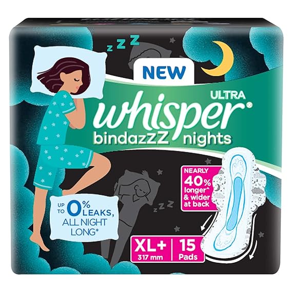 WHISPER BINDAZZ NIGHTS XL+15 NOS WITH WINGS SANITARY PAD