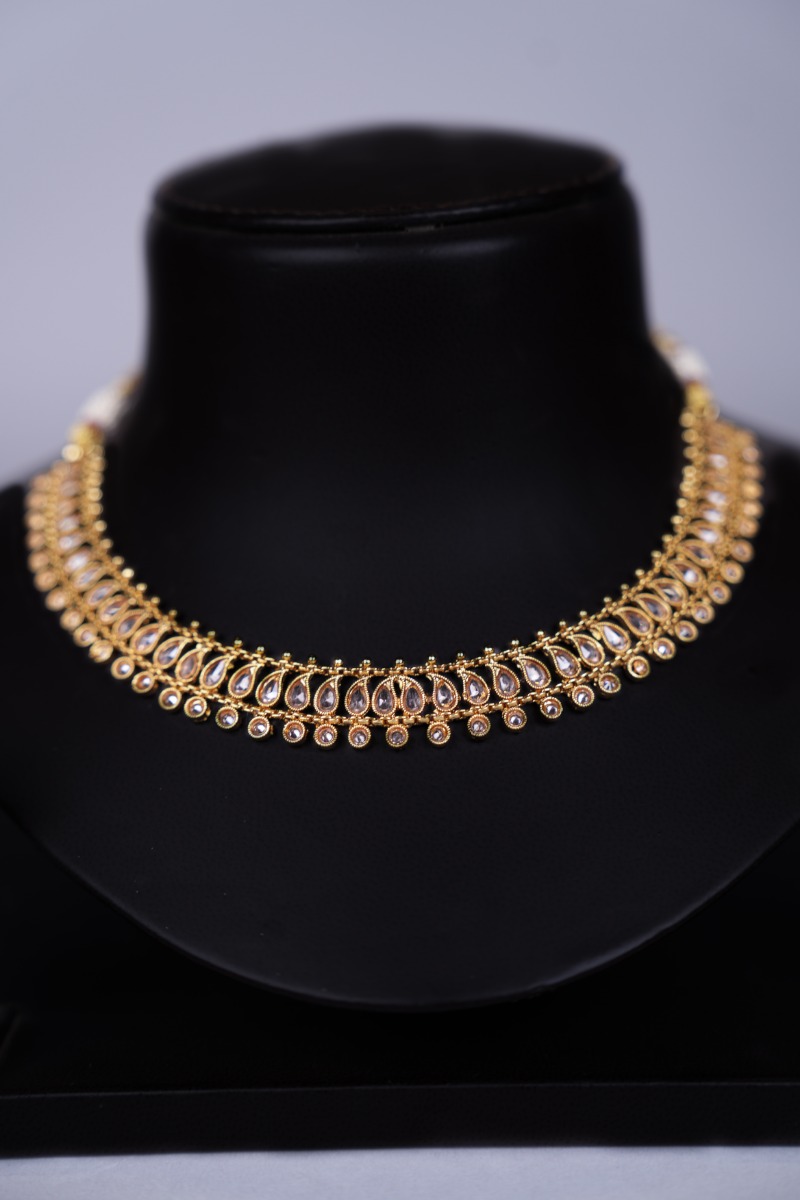 Gold Plated with White Stunning Enamel Design Necklace Set