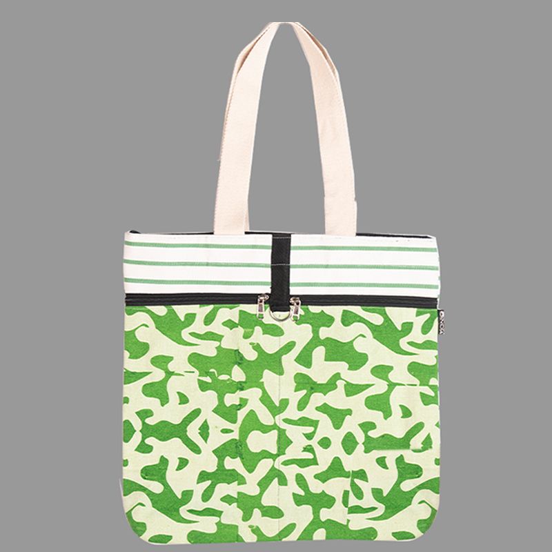 Women White & Green Art Canvas Tote Bag | Cotton Handbag (Pack of 2) (Assorted Prints)