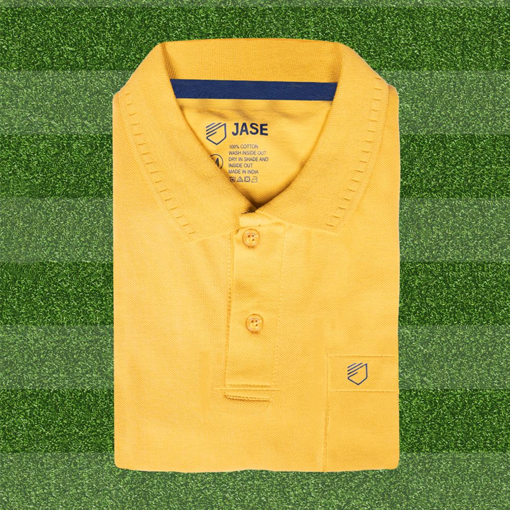 Jase Yellow Polo Neck Cotton Tshirt With Pocket for Men